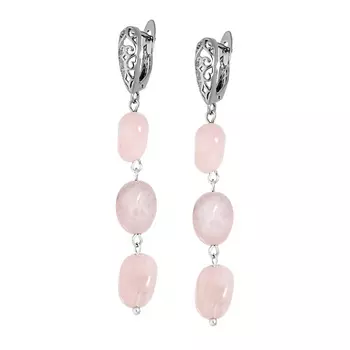 KOSHIKA Серьги длинные с натуральным Розовым Кварцем
