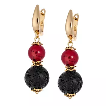 KOSHIKA Серьги Натуральный коралл и лава в золоте