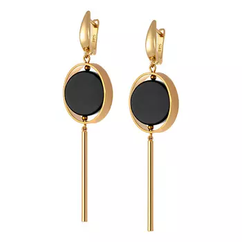 KOSHIKA Серьги с Агатом (ониксом) в золотом кольце