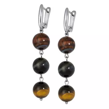 KOSHIKA Серьги с натуральным тигровым, соколиным, бычьим глазом Триглаз (12мм)