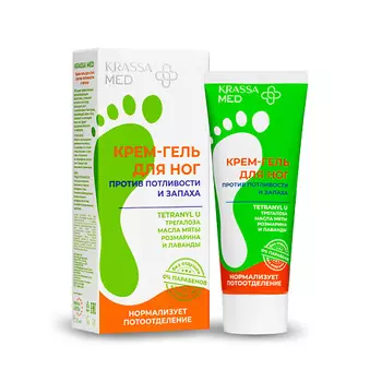 KRASSA MED Крем-гель для стоп против потливости и запаха, Трегалоза 75.0