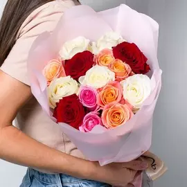 Л'Этуаль Flowers Букет из разноцветных роз 15 шт.