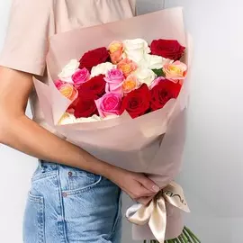 Л'Этуаль Flowers Букет из разноцветных роз 25 шт.