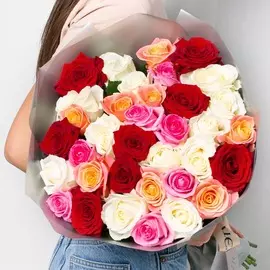 Л'Этуаль Flowers Букет из разноцветных роз 35 шт.