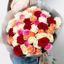 Л'Этуаль Flowers Букет из разноцветных роз 41 шт.(40 см)