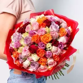 Л'Этуаль Flowers Букет из разноцветных роз Кения 71 шт. (35 см)