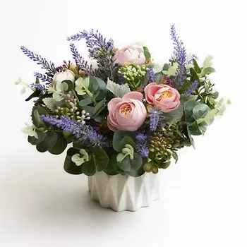 ЛЬНЯНКА HOME Цветы в горшке. Композиция из искусственных цветов