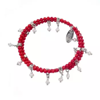 LANZEROTTI Браслет Crespino пружина, с кораллом и жемчугом