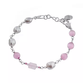 LANZEROTTI Браслет Monroe, розовый кварц, жемчуг, кошачий глаз
