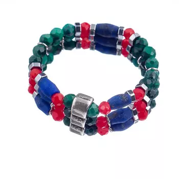 LANZEROTTI Кольцо Crespino стрейч, малахит, лазурит, кристаллы 1.0