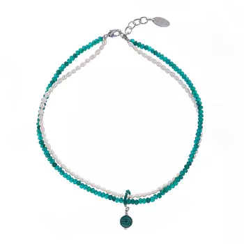 LANZEROTTI Колье Crespino двойное, малахит, агат, жемчуг, кристаллы