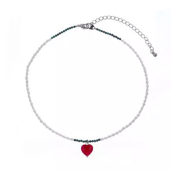 LANZEROTTI Колье Crespino с кораллом, жемчугом и малахитом