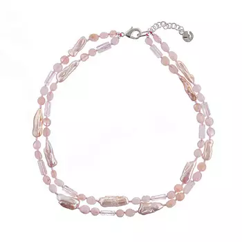 LANZEROTTI Колье, Monroe, двойное, с розовым кварцем и жемчугом