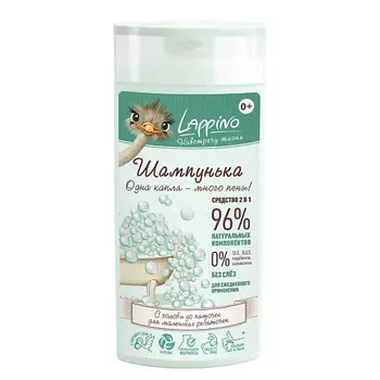 LAPPINO "Шампунька", суперпенный шампунь 2 в 1 для мытья кожи головы и тела детей с рождения 250.0
