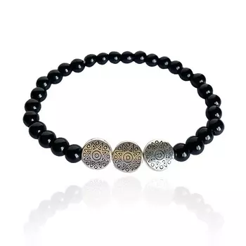 LAPUSH Браслет на руку с черным агатом и тибетскими бусинами