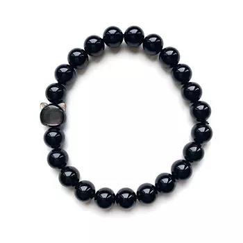 LAPUSH Браслет на руку с черным агатом и бусиной котик