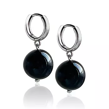 LAPUSH Серьги маленькие с натуральным черным агатом