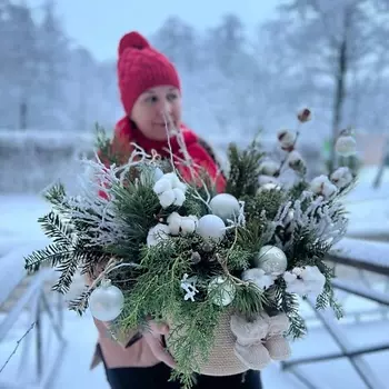 LE BOUQUET Новогодний букет из живой пихты, сосны, натурального хлопка