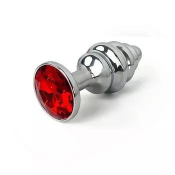LE FRIVOLE Анальная пробка металлическая ребристая с красным кристаллом Fantasy Toys