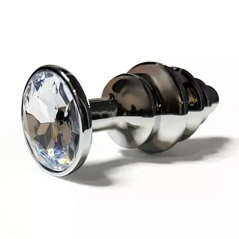 LE FRIVOLE Анальная пробка металлическая ребристая с белым кристаллом Fantasy Toys