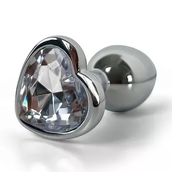 LE FRIVOLE Анальная пробка металлическая с белым кристаллом в виде сердца Fantasy Toys