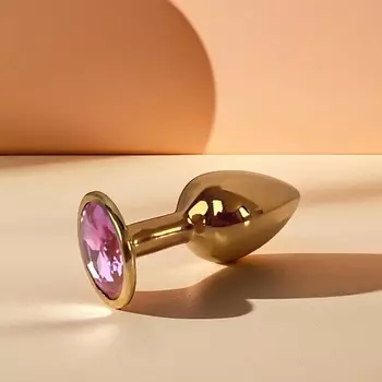 LE FRIVOLE Анальная пробка металлическая золотая с розовым кристаллом Fantasy Toys