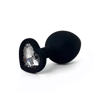 LE FRIVOLE Анальная пробка силиконовая черная с белым кристаллом в виде сердца Fantasy Toys