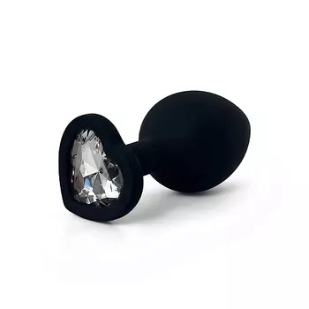 LE FRIVOLE Анальная пробка силиконовая черная с белым кристаллом в виде сердца Fantasy Toys