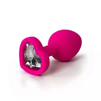 LE FRIVOLE Анальная пробка силиконовая розовая с белым кристаллом в виде сердца Fantasy Toys