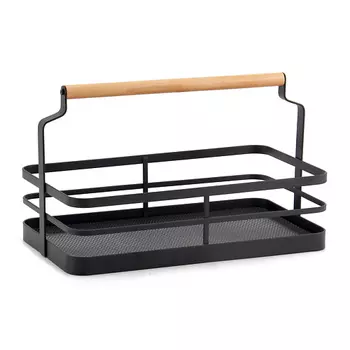 LEMAX Металлическая корзина c деревянной ручкой, черный матовый