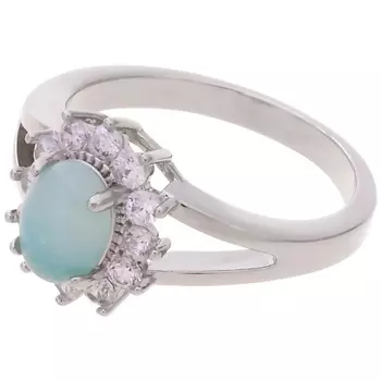 LJ Кольцо родированное с амазонитом "Малый овал в цирконах"
