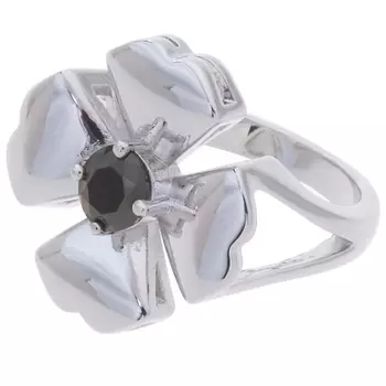 LJ Кольцо родированное с черным фианитом "Клевер 4 листа"