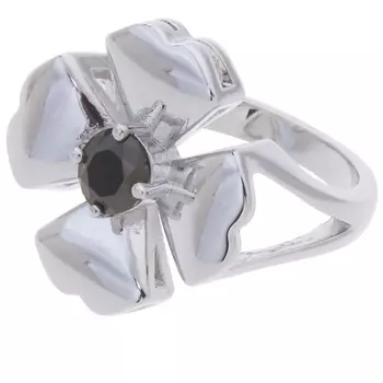 LJ Кольцо родированное с черным фианитом "Клевер 4 листа"