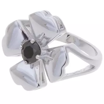 LJ Кольцо родированное с черным фианитом "Клевер 4 листа"