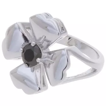 LJ Кольцо родированное с черным фианитом "Клевер 4 листа"