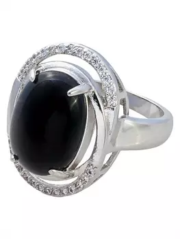 LJ Кольцо родированное с черным ониксом "Париж"