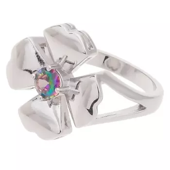 LJ Кольцо родированное с дымчатым фианитом "Клевер 4 листа"