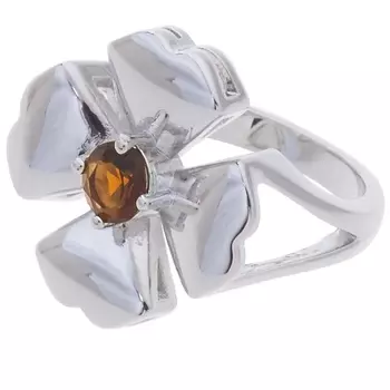 LJ Кольцо родированное с дымчатым фианитом "Клевер 4 листа"