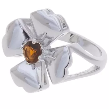 LJ Кольцо родированное с дымчатым фианитом "Клевер 4 листа"