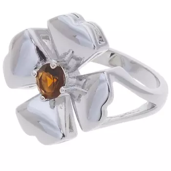 LJ Кольцо родированное с дымчатым фианитом "Клевер 4 листа"