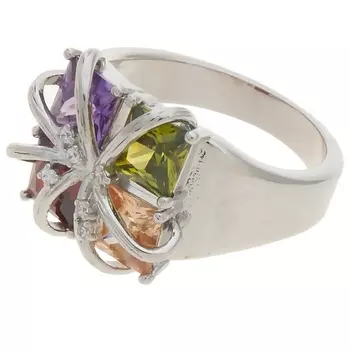 LJ Кольцо родированное с фианитом mix "4 стихии"