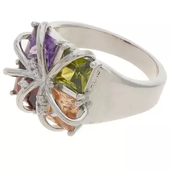 LJ Кольцо родированное с фианитом mix "4 стихии"