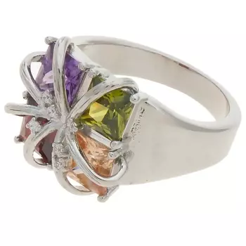 LJ Кольцо родированное с фианитом mix "4 стихии"