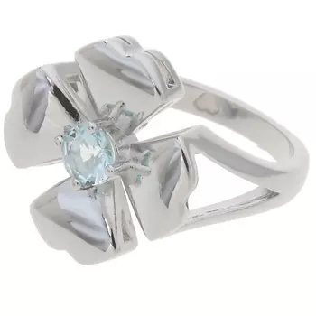 LJ Кольцо родированное с голубым фианитом "Клевер 4 листа"