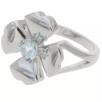 LJ Кольцо родированное с голубым фианитом "Клевер 4 листа"