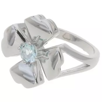 LJ Кольцо родированное с голубым фианитом "Клевер 4 листа"