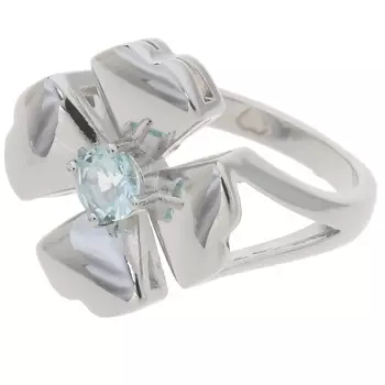 LJ Кольцо родированное с голубым фианитом "Клевер 4 листа"