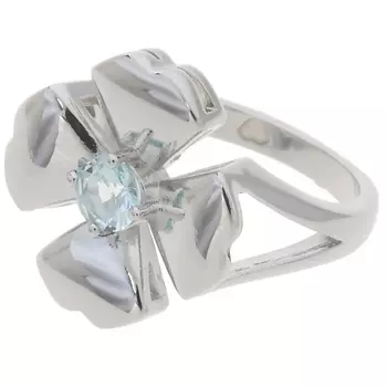 LJ Кольцо родированное с голубым фианитом "Клевер 4 листа"