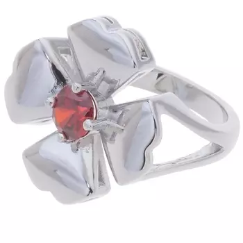 LJ Кольцо родированное с гранатом "Клевер 4 листа"