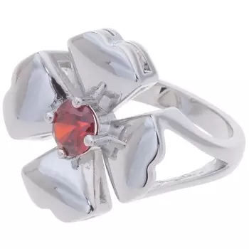 LJ Кольцо родированное с гранатом "Клевер 4 листа"